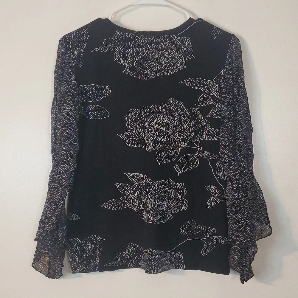 Vintage Forbidden Beaded Black V-Neck Sheer Sleeved Top Size Lg Y2K Whimsigoth - Picture 7 of 9
